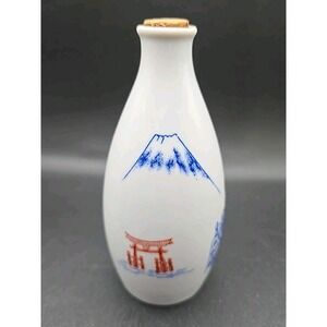 Saki Bottle Bud Vase Vintage Mid Century Mt Fuji Japan White Traditional Culture
